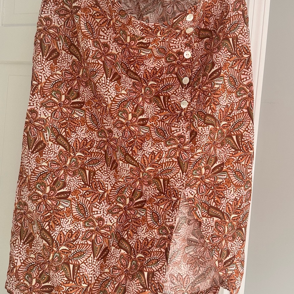 Garnet Hill Floral A-Line Skirt in Brown and Cream